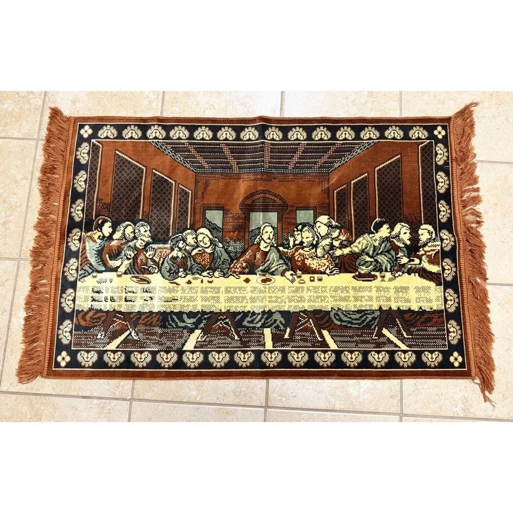 Vintage Last Supper Wall Tapestry Rug Fringe Turkish 27x43 Religious